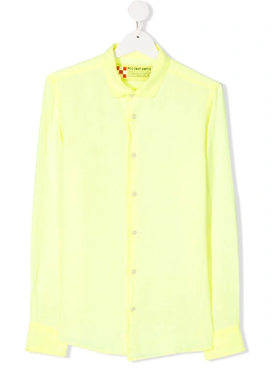 Mc2 Saint Barth Teen Band-collar Linen Shirt In Yellow
