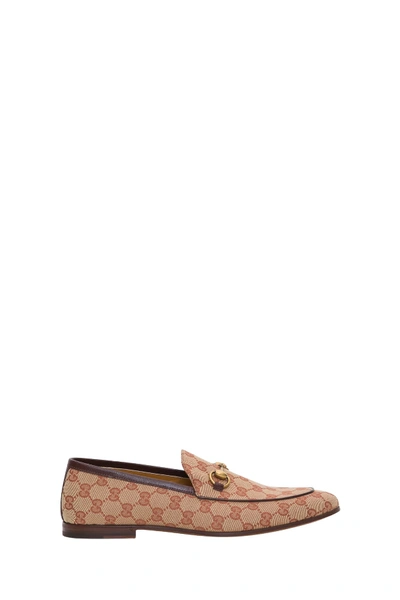 Gucci Beige New Jordaan Loafers In Beige,brown,gold Tone,red