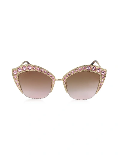 Gucci Gg0114s Metal Cat Eye Womens Sunglasses W/crystals