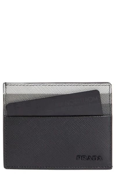 Prada Multicolor Saffiano Leather Card Case In Nero
