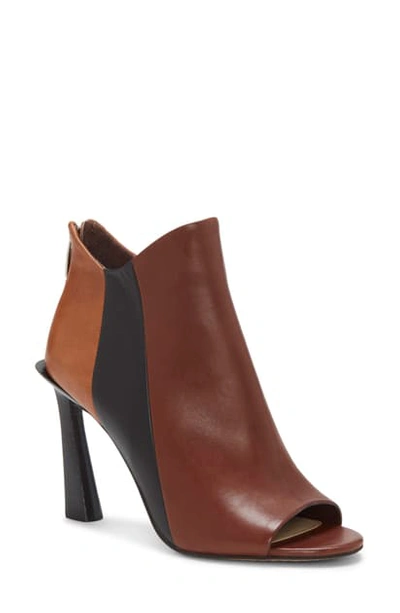Vince Camuto Artiziana Open Toe Bootie In Whisk Brown Leather