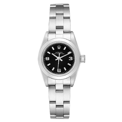 Rolex Oyster Perpetual Black Dial Steel Ladies Watch 67180 Box Papers In Not Applicable