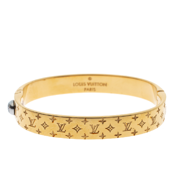 Pre-Owned Louis Vuitton Engraved Monogram Pattern Nanogram Cuff Bracelet M In Gold | ModeSens