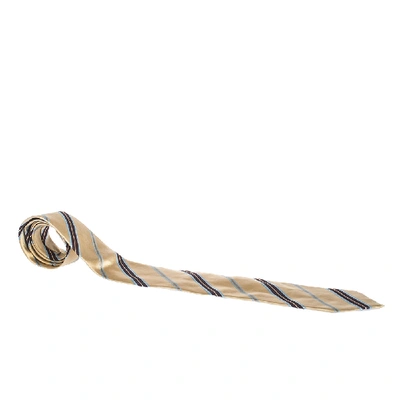 Pre-owned Ermenegildo Zegna Cream Diagonal Striped Traditional Silk Tie