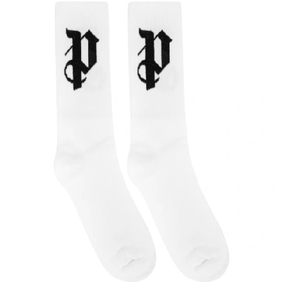 Palm Angels White Monogram Socks In White/black