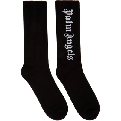 Palm Angels Black Gothic Logo Socks In Black/white
