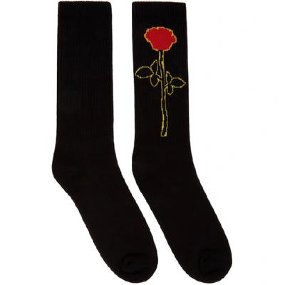 Palm Angels Black Rose-intarsia Cotton-blend Socks