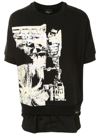 3.1 Phillip Lim Postcard Print Shirttail Sweatshirt In Black Postcard