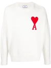 Ami Alexandre Mattiussi Ami Paris Ami Heart Design Wool Sweater In Intarsia Knit In White