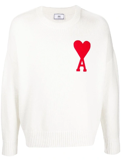 Ami Alexandre Mattiussi Ami Paris Ami Heart Design Wool Sweater In Intarsia Knit In White