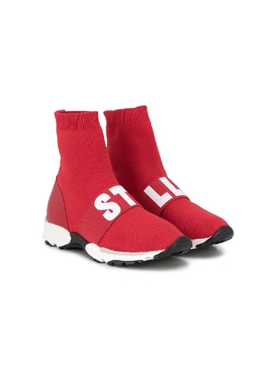 Stella Mccartney Kids' Logo Strap Slip-on Sneakers In Red