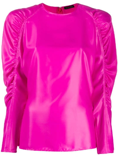Versace Ruched Sleeve Top In Pink