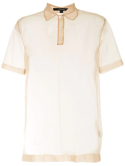 Vera Wang Short Sleeve Tulle Polo Shirt In Neutrals