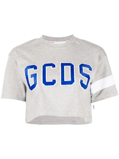 Gcds Cropped Logo T-shirt In Grey