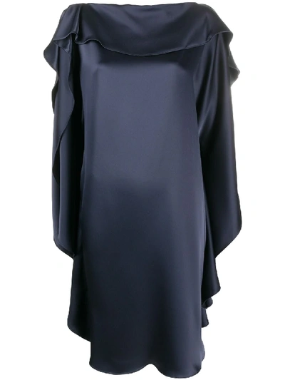 Gianluca Capannolo Ruffle-sleeve Silk Satin Dress In Blue