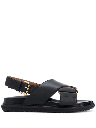 Marni Black Criss-cross Sandals In Smooth Leather