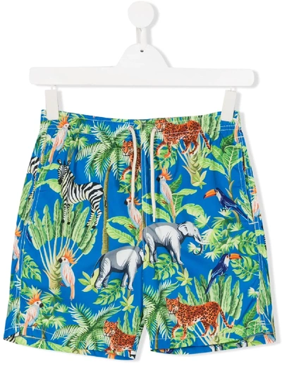 Mc2 Saint Barth Teen Jungle Print Swim Shorts In Green