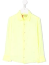Mc2 Saint Barth Teen Band-collar Linen Shirt In Yellow