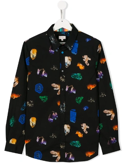 Paul Smith Junior Teen Gemstone Print Shirt In Black