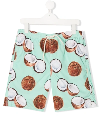 Mc2 Saint Barth Teen Coconut-print Swim Shorts In Green