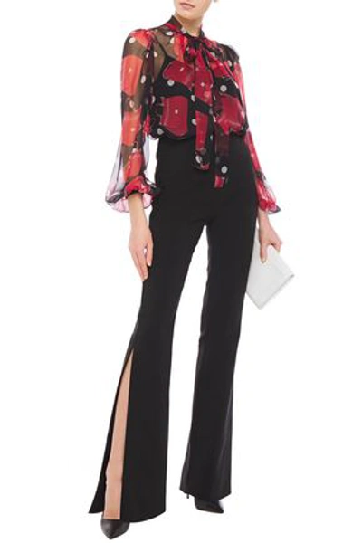 Dolce & Gabbana Pussy-bow Printed Silk-voile Blouse In Black