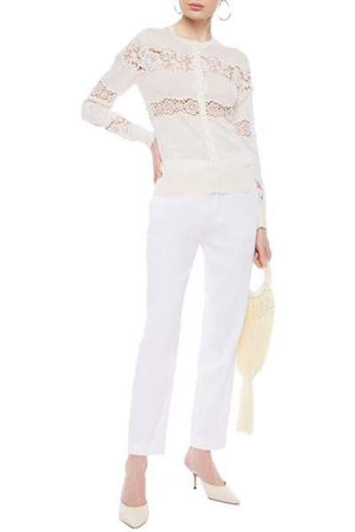 Dolce & Gabbana Guipure Lace And Crochet-paneled Embroidered Silk-blend Cardigan In Off-white