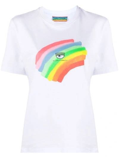 Chiara Ferragni Glitter Rainbow Logo T-shirt In White