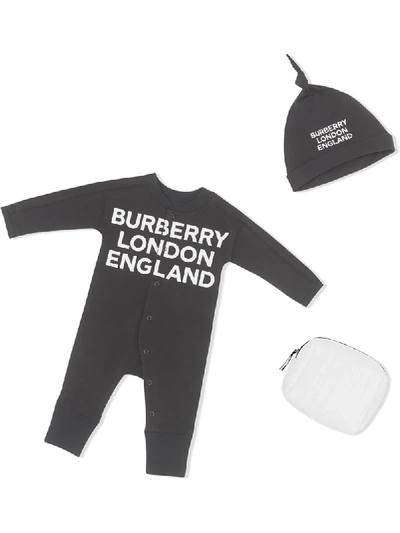 Burberry Babies' Logo印花两件式连体衣套装 In Black