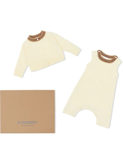 Burberry Icon Stripe Babygrow Set In Neutrals