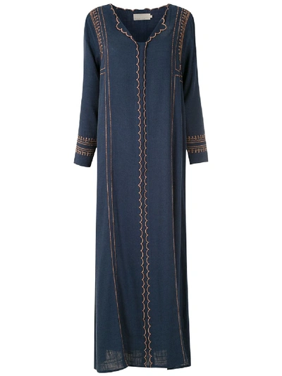 Le Soleil D'ete Nathalia Embroidered Maxi Dress In Blue