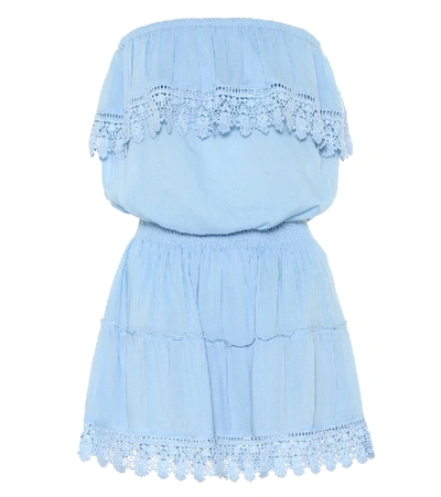 Melissa Odabash Joy Strapless Crochet-trimmed Voile Mini Dress In Blue