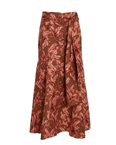Significant Other Sienna Printed Linen Blend Midi Skirt In Chestnut