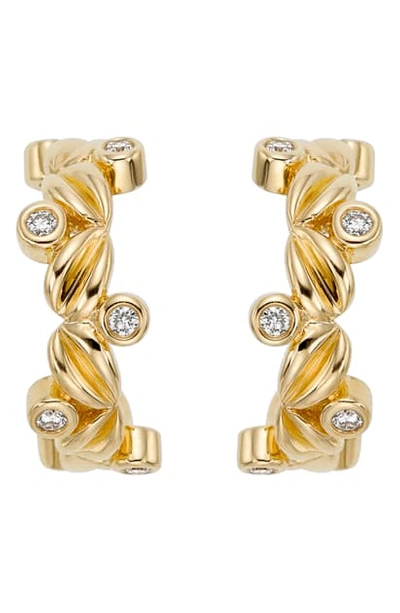 Temple St Clair Olive Branch Diamond Hoop Earrings In Yellow Gold