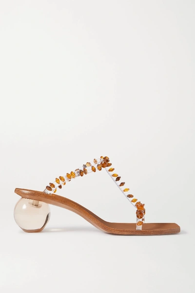 Cult Gaia Women's Clio Bauble-heel Embellished Vinyl T-strap Mules In Clear
