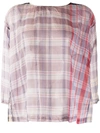 FORTE FORTE SHEER CHECK LONG-SLEEVE BLOUSE