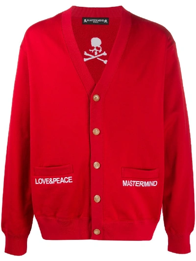 Mastermind Japan Embroidered Buttoned Cardigan In Red