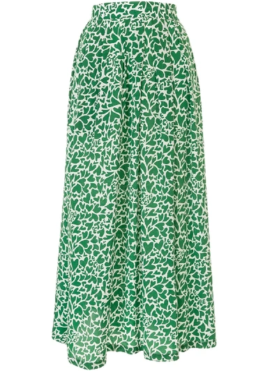 Etre Cecile Heart Camouflage Print Silk Skirt In Green