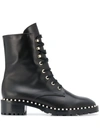 Stuart Weitzman Lace-up Studded Boots In Black