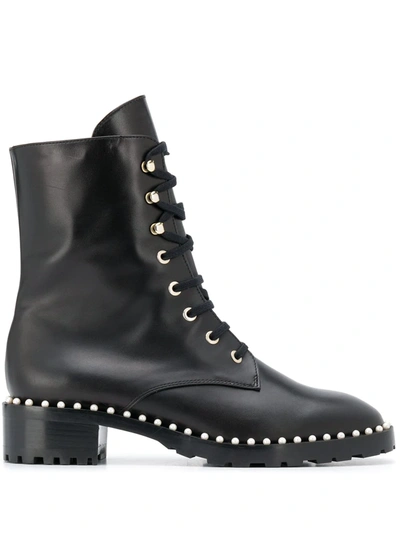Stuart Weitzman Lace-up Studded Boots In Black