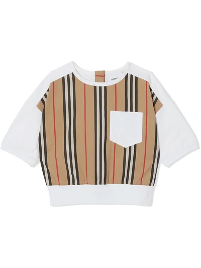 Burberry Kids' Icon Stripe棉质针织t恤 In Beige