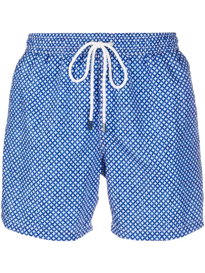 Fedeli Diamond Pattern Swimming Shorts In Blue