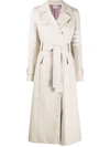 THOM BROWNE WATERPROOF TWILL PLEAT BACK 4-BAR TRENCH COAT