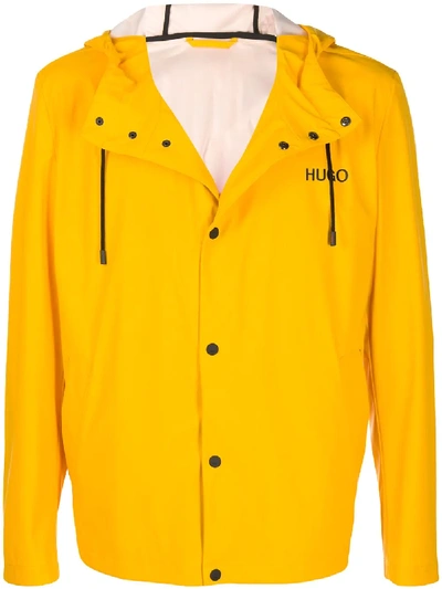 Hugo Reverse Logo Print Raincoat In Yellow