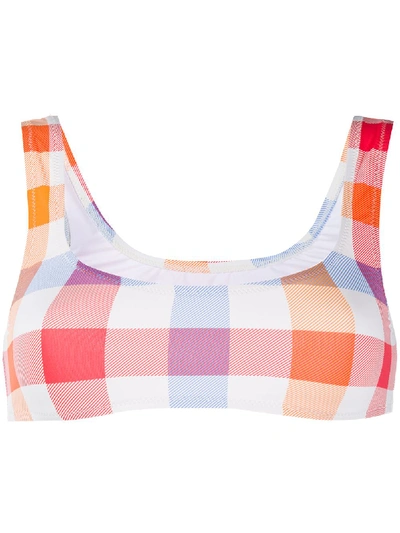 Solid & Striped Check Print Bikini Top In Orange