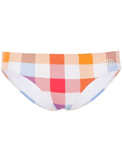 Solid & Striped Check Print Bikini Bottoms In Orange