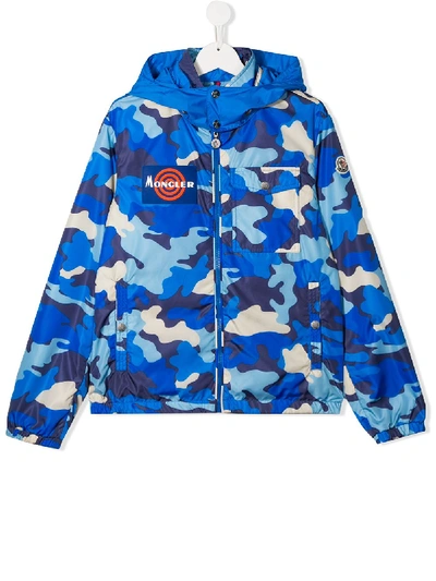 Moncler Kids' Camouflage Print Jacket In Blue
