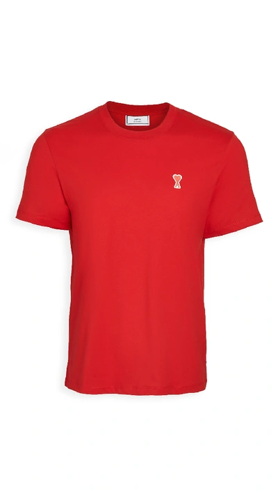 Ami Alexandre Mattiussi Logo-appliquéd Cotton-jersey T-shirt In Red