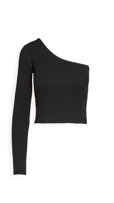 Bassike Ribbed One-shoulder Cropped Top In Black