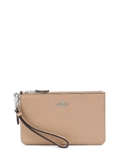 Coach Small Wristlet Pebbled Wallet In Brown