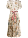 SEMICOUTURE FLORAL-PRINT PLEATED SATIN MIDI DRESS